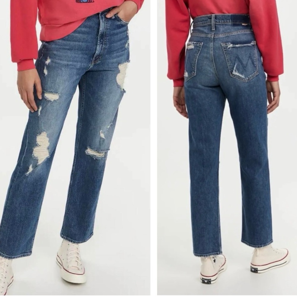 MOTHER Study Hover High Rise Straight Leg Jeans in Peaches and Scream Sz 26